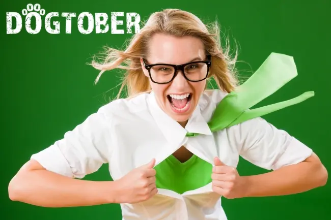 woman wearing green for Dogtober
