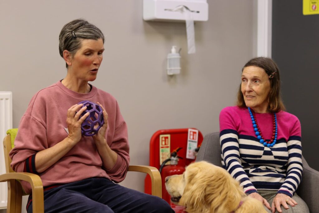 Participants taking part in Animal Assisted Intervention activity during Paws for Thought programme